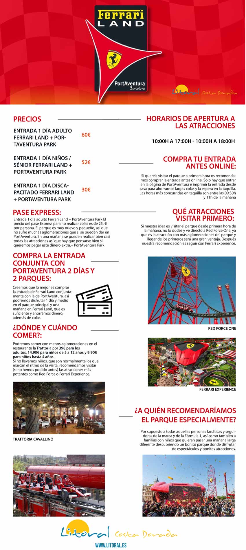 Infografia de los mejores consejos y recomendaciones de Ferrari Land